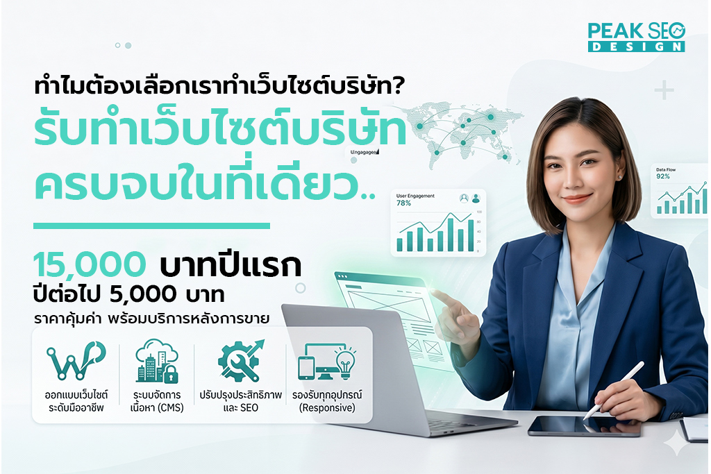 ทำเว็บไซต์บริษัท 15,000 บาท ปีแรก ปีต่อไป 5,000